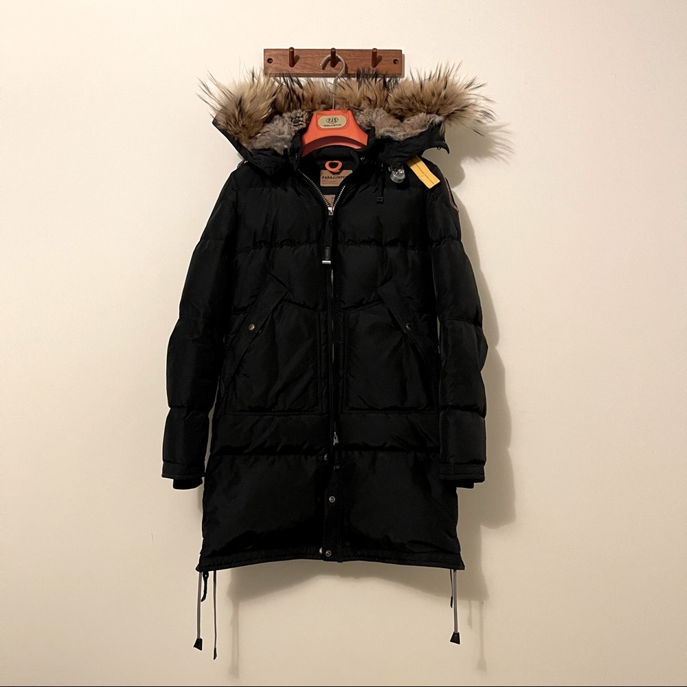 Parajumper black long beat coat down jacket size xxs